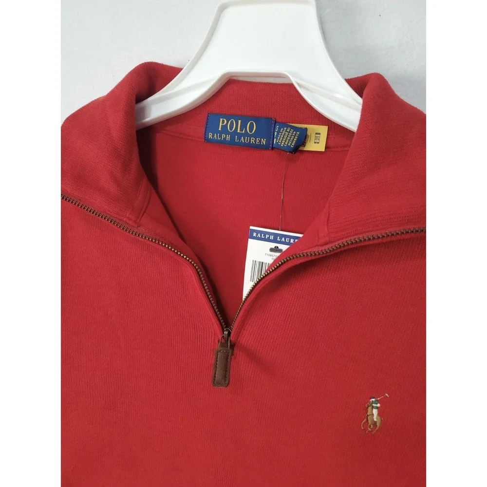 Polo Ralph‎ Lauren Cotton Rib 1/4 Zip Pullover Sweater Red Men's Small NEW!